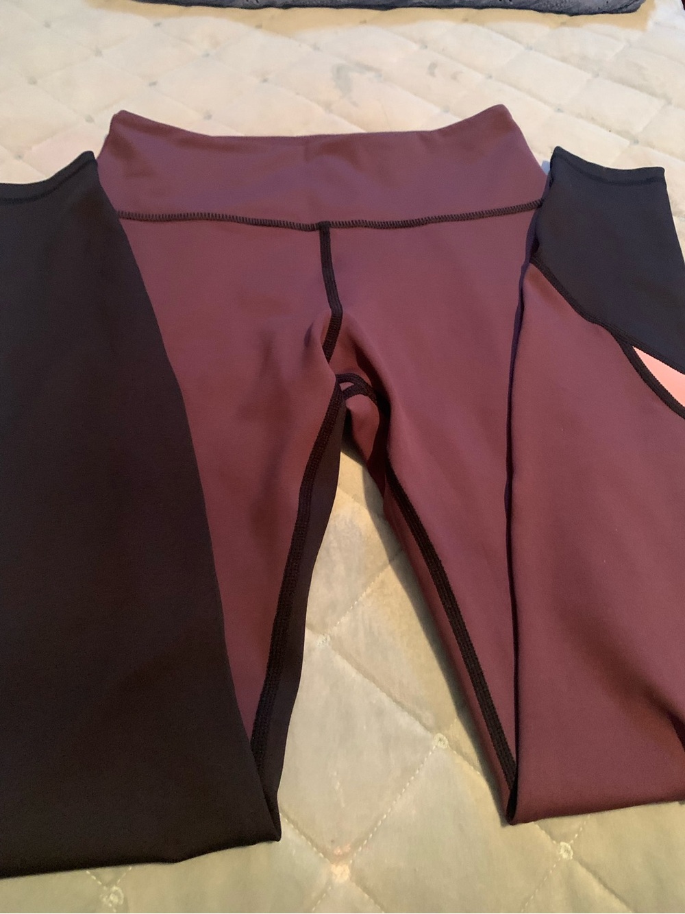 ZYIA Plum Active Leggings with Black and light pink Trim